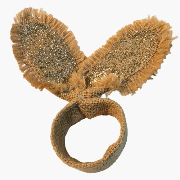 Burlap Bunny Ear Napkin Ring Easter Glitter Table Accent Cottage Farmhouse - Picture 1 of 3